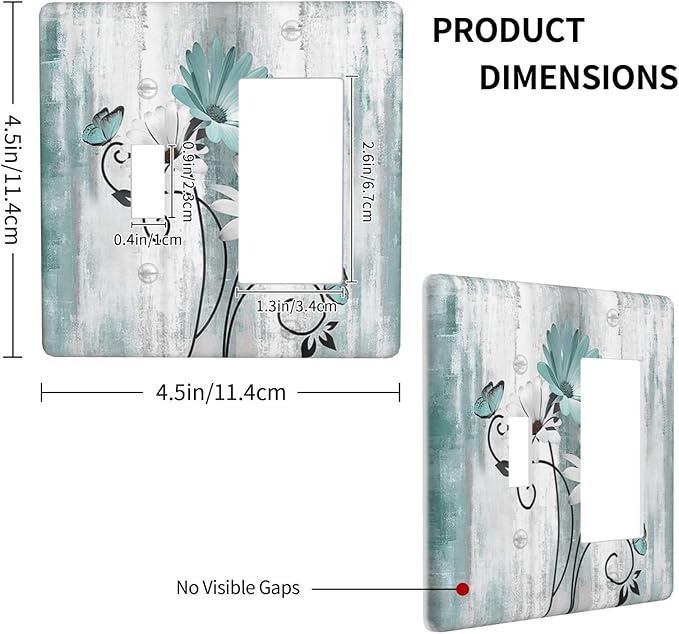 Teal Daisy Vintage Flower Butterfly Rustic Wood Print Outlet Covers 1 Toggle 1 Rocker Combination Decorative Wall Plate Electrical Switch Plates Light Switch Cover Plate for Farmhouse Home Decor