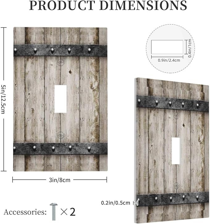 Western Rustic Wooden Barn Door Kitchen Wood Cabin Farmhouse Country Retro Plank 1-Gang Outlet Light Switch Plate Cover Decorative Single Toggle Face Wall Plate Electrical Receptacle Cover Jumbo Size