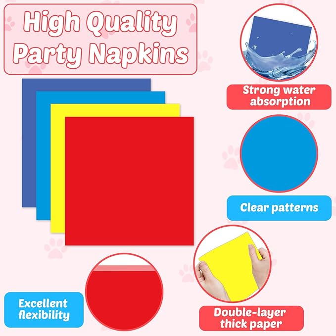 96Pcs Dog Birthday Party Supplies Red Yellow Blue Paper Plates and Napkins Birthday Decorations Puppy Paw Disposable Tableware Set for Kids Colorful Puppy Dog Baby Shower Party Decorations Serves 24