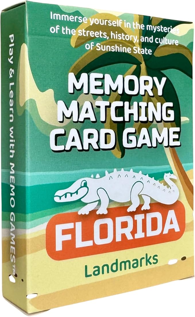 Florida Landmarks Memory Matching Card Game – 50 Cards, Educational & Fun Family Game for Adults & Seniors – Travel Pack