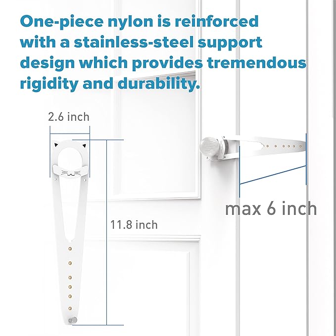 Neobay Adjustable Child Proof Door Lock, Easy Way for Baby Proof Litter Box While Keep Door Prop Open for Cats, No-Drill & Portable Alternative of Pet Gates and Interior Cat Door, White, 2 Packs