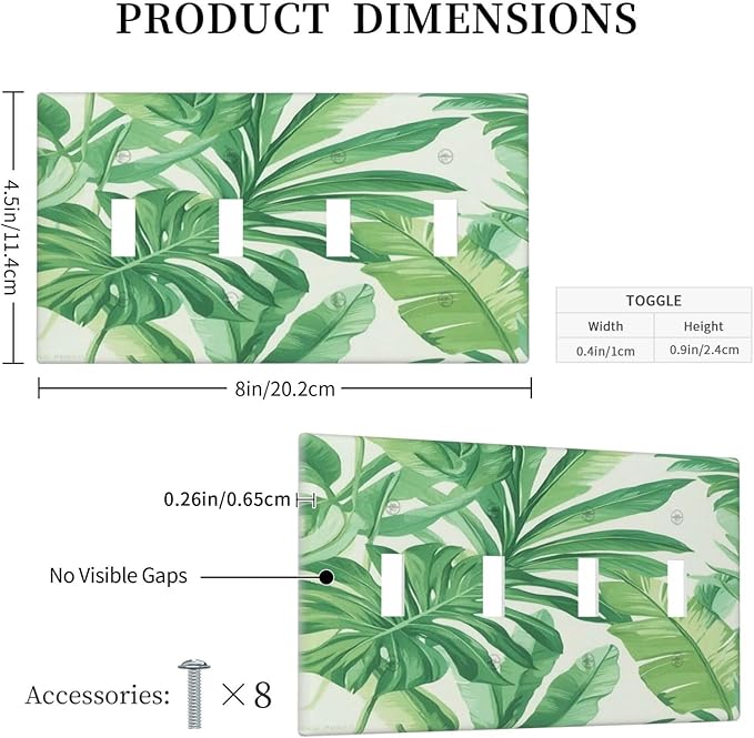 Light Switch Covers Tropical Palm Tree Leaf Green Plant Quad Toggle Electrical Faceplate 4 Gang Wall Plate Decorative Switch Plates For Bed Room Living Room Decor