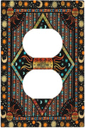 Outlet Covers Boho Burning Sun Hippie Retro Bohemian Gypsy 1 Gang Duplex Light Switch Cover Plate Decorative Wall Plates Electrical Switchplate Receptacle Cover for Bathroom Home Decor