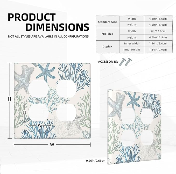 Outlet Covers Ocean Beach Theme Starfish Seashell Coral 2 Gang Double Duplex Decorative Light Switch Covers Electrical Wallplates Socket Faceplate For Bathroom Kids Room Decor