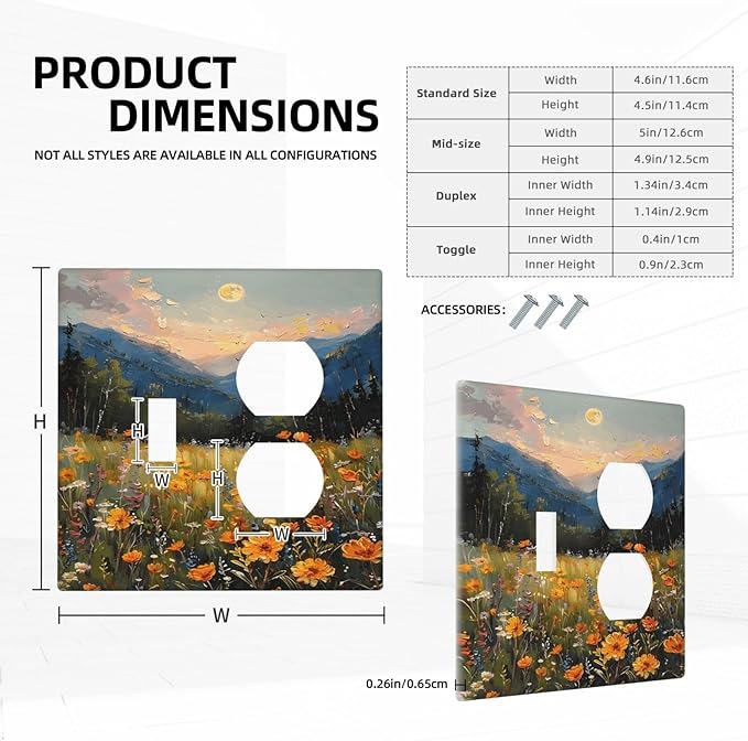 Sunset Wild Flower Field Floral Nature Landscape Wallplates 1 Toggle 1 Duplex Switch Plate Electrical GFCI Faceplate Decorative Light Switch Covers for Farmhouse Bedroom Decor