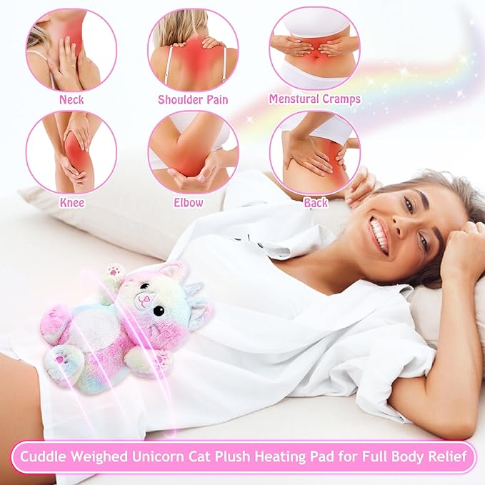 Unicorn Cat Microwavable Heating Pad-1.2lb Heating Pads for Women & Kids,Soft Pillow Plush Toy,Heatable Stuffed Animals,Bedtime Gift for Women Kids Stuffed
