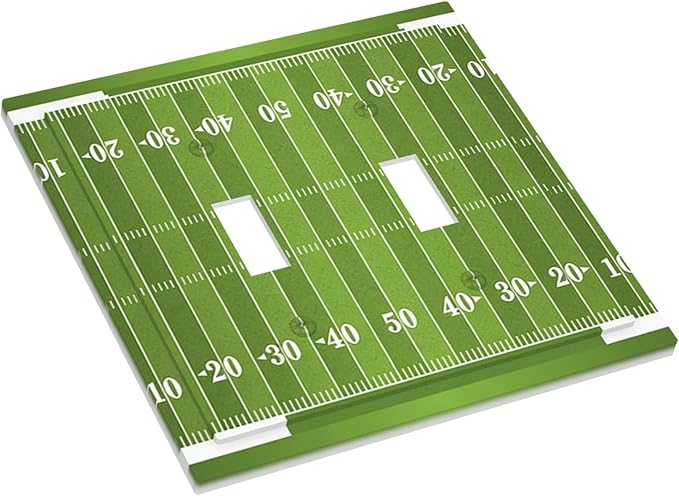 Football Field Double Toggle Switch Cover - 2-Gang Standard US Size Game Day Gridiron Light Switch Covers, Vintage Football Design for Boys Room Decor