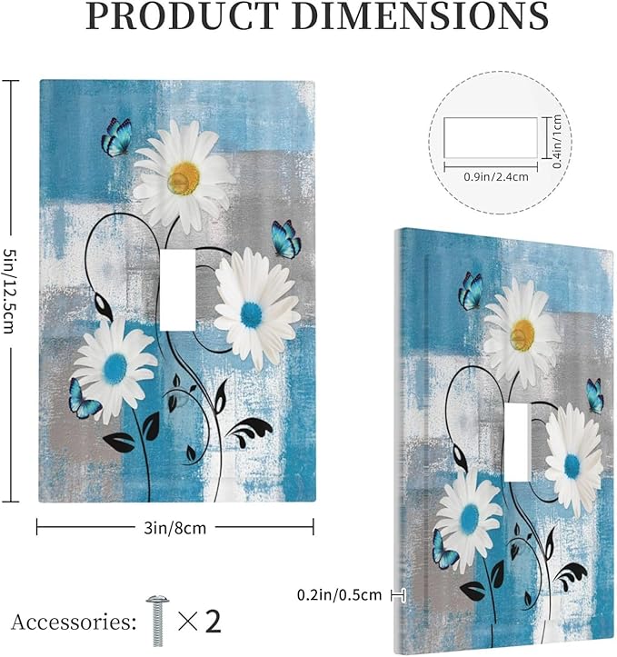 Rustic Daisy Teal Blue Floral Vintage Plant 1 Gang Light Switch Covers Single Toggle Wall Plate Decorative Switchcover Electrical Switchplate for Farmhouse Bathroom Bedroom Decor