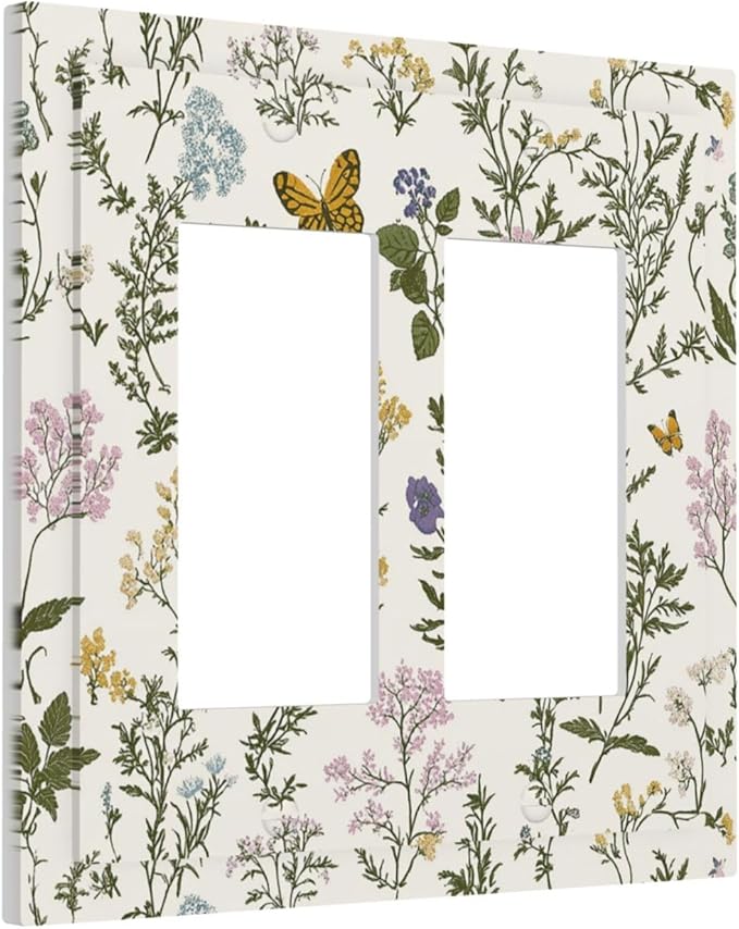 Decorative Outlet Covers Vintage Colorful Flowers Butterfly Floral 2 Gang Double Gfci Rocker Electrical Wall Panels Light Switch Cover Plate For Bed Room Living Room Decor
