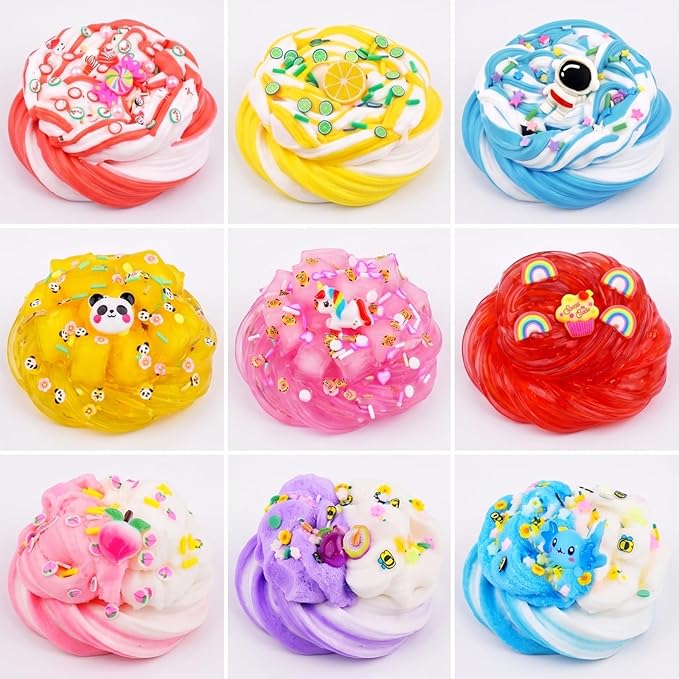 9 Pack Axolotl Slime Kit, with 3 Jelly Cube Crunchy Slime 3 Cloud Slime 3 Butter Slime, for Girls and Boys Party Favors, Stress Relief Toy for Kids, School Education
