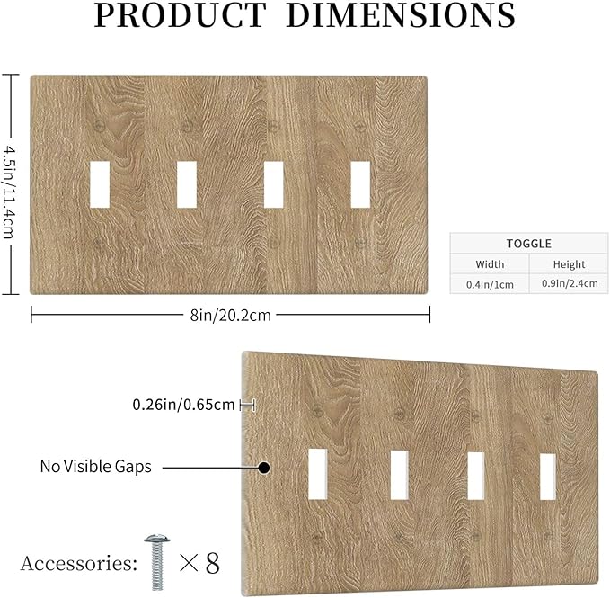 Light Switch Cover Plate Light Brown Wood Grain 4 Gang Quad Toggle Wall Plate Electrical Outlet Cover Decorative Switch Plate Covers for Farmhouse Cabin Decor