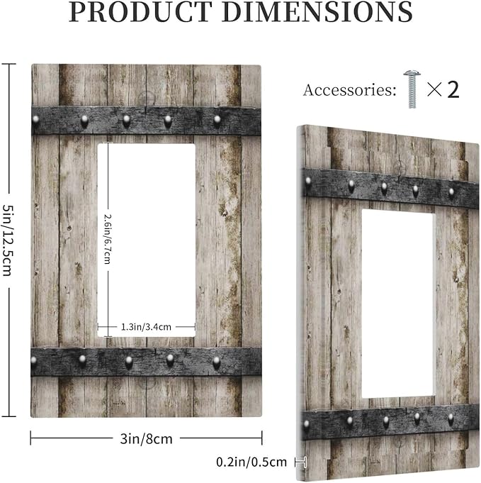 1 Gang Single Decorator/Rocker GFCI Outlet Wall Plate Light Switch Cover Plate Western Barn Door Wood Wooden Cabin Country Retro Electrical Device Face Plug Plate for Dimmers, Receptacle, USB Outlet