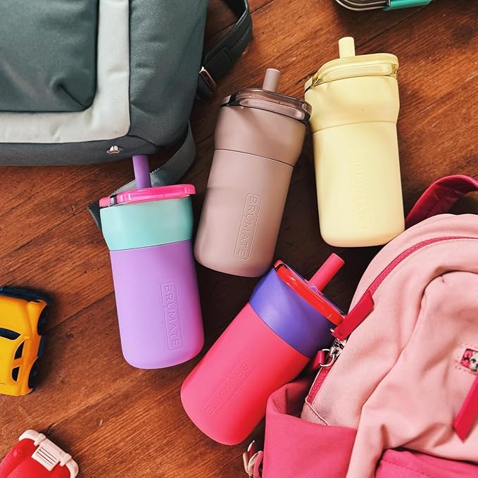 BrüMate Leap 12oz 100% Leakproof Kids Tumbler with Handle & Silicone Soft Straw | Durable Drop Resistant Silicone Sleeve | Made of Insulated Stainless Steel | Cup Holder Friendly | (Glacier)