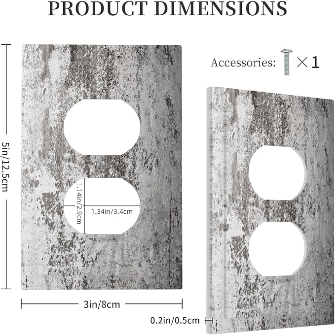 Outlet Covers Gray White Speckled Weathered Concrete Wall 1 Gang Duplex Light Switch Cover Plate Decorative Wall Plates Socket Cover Electrical Switchplate for Bedroom Home Decor