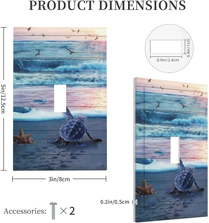 Funny Beach Teal/Blue Turtles Decorative 1-Gang Outlet Light Switch Plate Single Toggle Face Wall Plate Seashell Starfish Wave Sea Ocean Coastal Animal Marine Electrical Receptacle Cover Midway Size