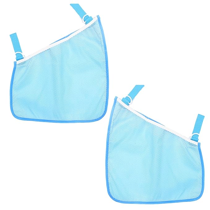 2 Pack Universal Side Sling Stroller Mesh Cargo Net and Organizer, Non-Slip and Adjustable Straps, Extra Stroller Storage Space (Blue)