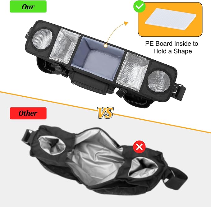 GRAOSO Parent Console Stroller Organizer Compatible with WONDERFOLD W4, with Four Insulated Cup Holders, a Removable Cooler Bag, Special Board Design Make It Not Easy Collapse and Tilting, Black