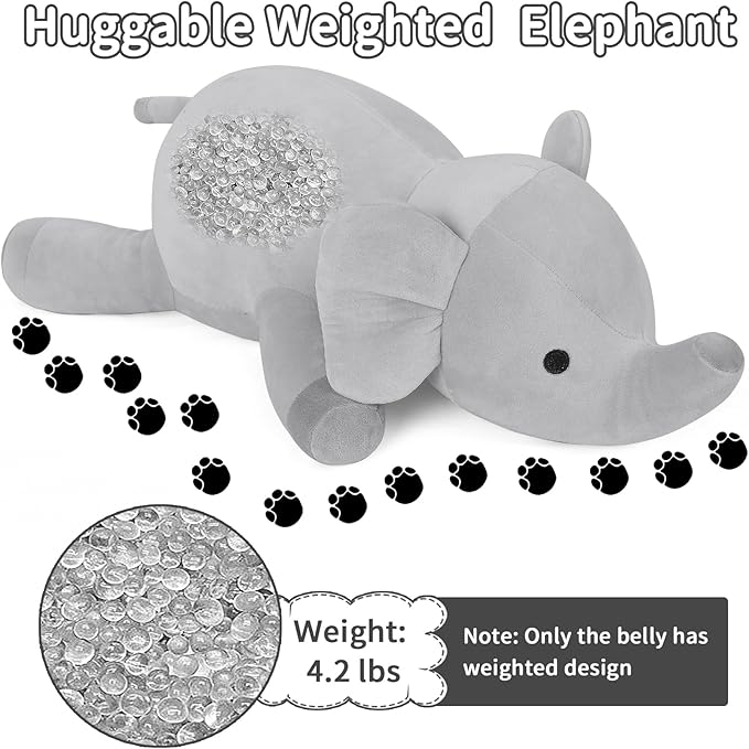 Elephant Weighted Stuffed Animals 24in 4.2lbs, Big Weighted Stuffed Animal Elephant Plush Toys Plushies Pillows Gifts for Kids, Adutls, Boys and Girls