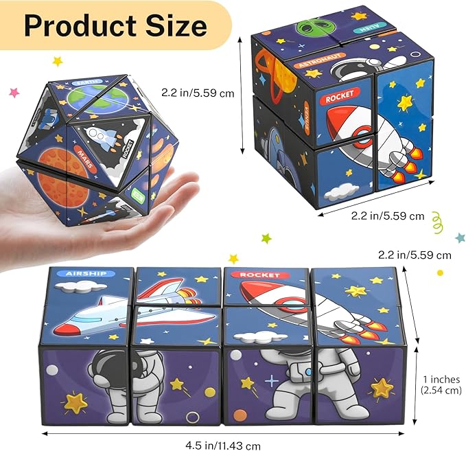 Dementia Prevention Puzzle Cube for Seniors - Brain Boosting Memory Game, Anti-Slip Large Blocks with Easy-Rotate Design for Alzheimer's Care (Space Pattern)
