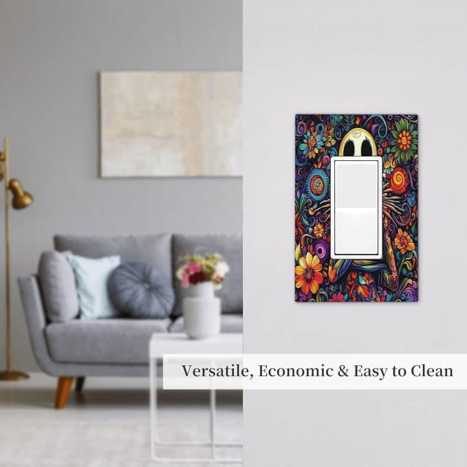 Decorative Outlet Covers Colorful Flowers Abstract Skull 1 Gang Single Rocker Light Switch Cover Plate Wall Plates Gfci Faceplate For Home Living Room Decor