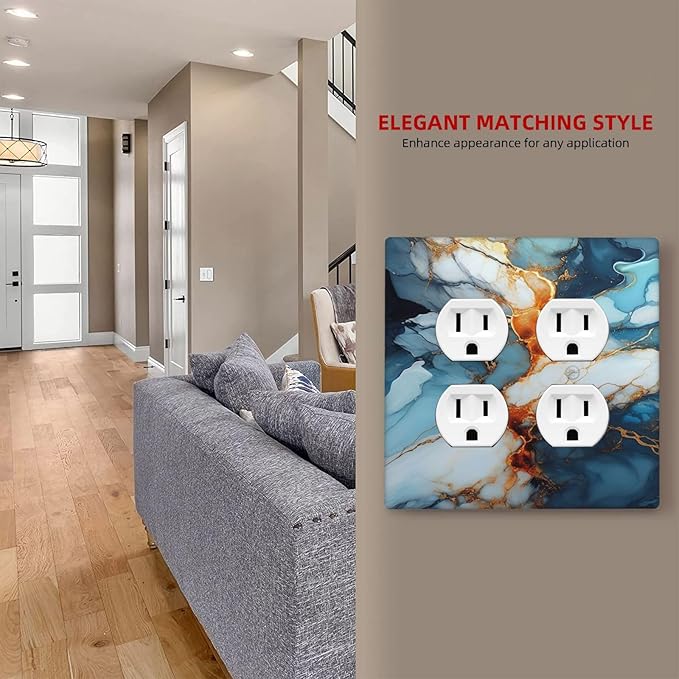 Personalized Light Switch Cover Plate Golden Abstract Luxury Marble 2 Gang Decorative Switch Plate Double Duplex Wall Plates Switch Plates and Outlet Covers for Livingroom Bathroom Decor