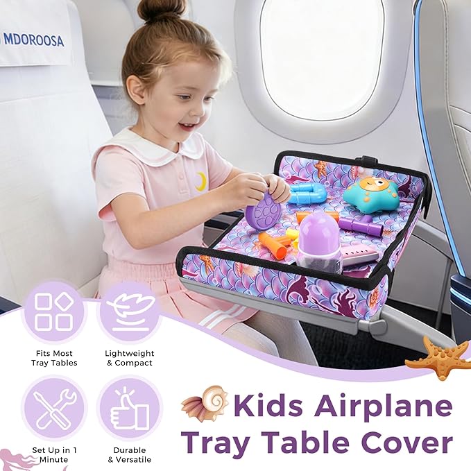 COOLBEBE Airplane Tray Table Cover Foldable Travel Tray Cover for Toddlers 1-3 Universal Fit for Airplane, Car Seat, High Chair Machine Washable, Mermaid