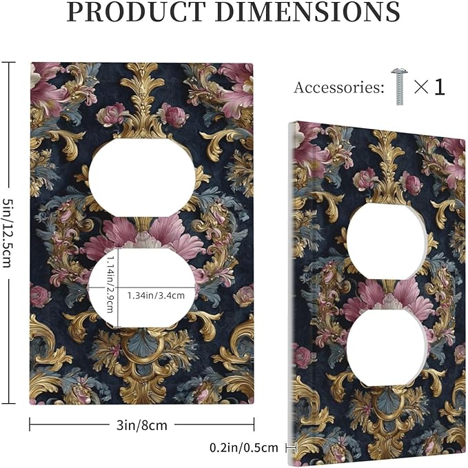 Decorative Outlet Covers Rococo Pink Floral Flower Gold Leaf 1 Gang Duplex Light Switch Cover Plate Unique Wall Plates for Electrical Outlets Switch Plate Covers for Bedroom Home Decor