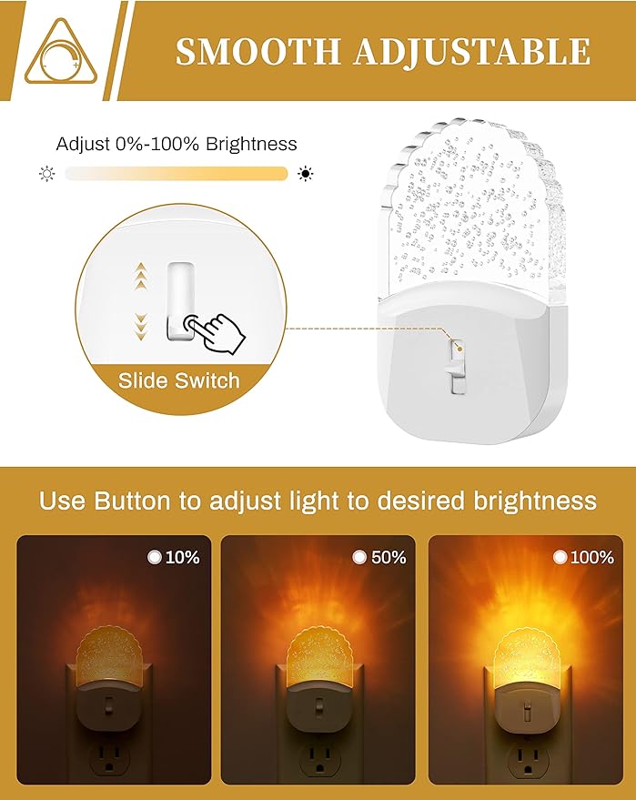 DORESshop Night Lights Plug Into Wall [2 Pack], Amber Warm Night Light, 1800K, Dusk to Dawn Sensor, Adjustable Brightness LED Night Light for Bathroom, Hallway, Stairway