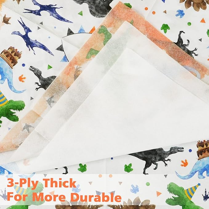 WERNNSAI Watercolor Dinosaur Party Supplies - 48 Pcs Dinosaur 3rd Birthday Party Tableware Bundles for Boys Kids Three Rex Disposable Plates and Napkins Dino Theme Party Decorations Serves 16 Guests