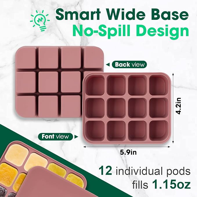 Mimorou 3 Pack Baby Food Freezer Tray with Lids 2.8 oz x 12 Cups Silicone Baby Food Storage Container Ice Cube Freezer Molds for Homemade Vegetable Fruit Purees Snack(12 Cups,Green, Blue, Red)