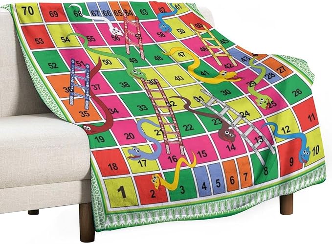 50 x 60 Inches Flannel Throw Blanket Steps Snakes and Ladders Board Game Birthday Present for Men Women Winter Holiday Soft Blankets for Bedding Sofa