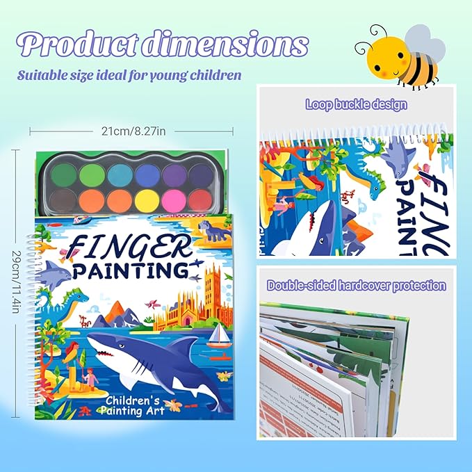 Finger Paint Coloring Book for Kids, Hardcover Travel Finger Paint Kit Include 12 Colors Ink Pad Finger Painting Activity Book, Portable Sensory Activity Develops Creativity, Travel Busy Book for Kids -Ocean World