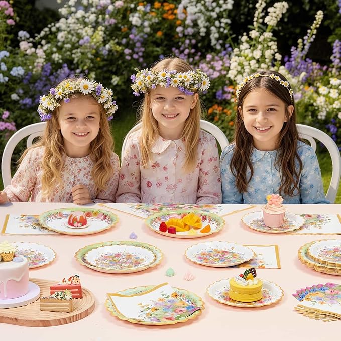 WERNNSAI Wildflower Party Decorations - 48PCS Floral Plates and Napkins Wildflower Tableware Set Spring Floral Party Supplies for Kids Girls Birthday Baby Shower Picnic Wedding Serves 16 Guests