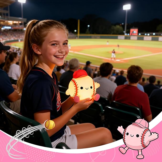 CoolGift Mart Softball Night Light for Girls, Silicone Touch Control Lamp, USB Rechargeable with Timer & Brightness Adjustment, Gift for Softball Lovers