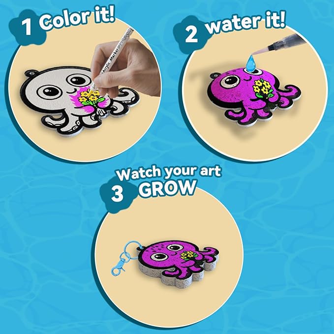WurLoo 3D Art Kit - Aqua Puffs Ocean Panl,Mess-Free Craft for Kids, DIY Color & Inflate Activity, Travel Toys & Creative Gifts for Girls and Boyd Ages 4, 5, 6, 7, 8, 9, 10
