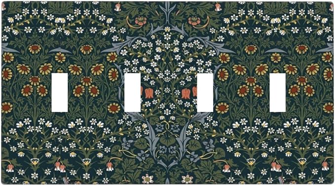 Light Switch Covers Colorful Floral Boho Flower Plant Leaf Quad Toggle Electrical Faceplate 4 Gang Wall Plate Decorative Switch Plates For Bed Room Living Room Decor