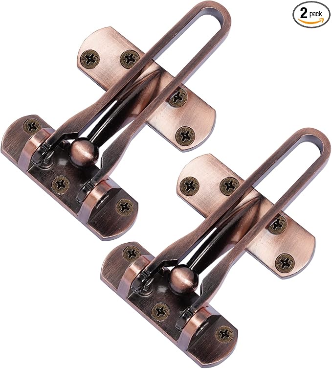 Topbuti Home Security Door Lock, 2 Pack Latch Guard Clasp Front Door Locks for Kids, Home Reinforcement Lock for Swing-in Doors, Hotel Door Latches, Thicken Solid Aluminium Alloy, Classic Bronze