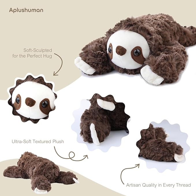 Aplushuman® Microwavable Heating Pad Brown Sloth Plush - Weighted Stuffed Animal Toy with Tourmaline Beads & Lavender - 1.8 lb for Long Lasting Cozy Warmth - Includes Gift Box & Greeting Card
