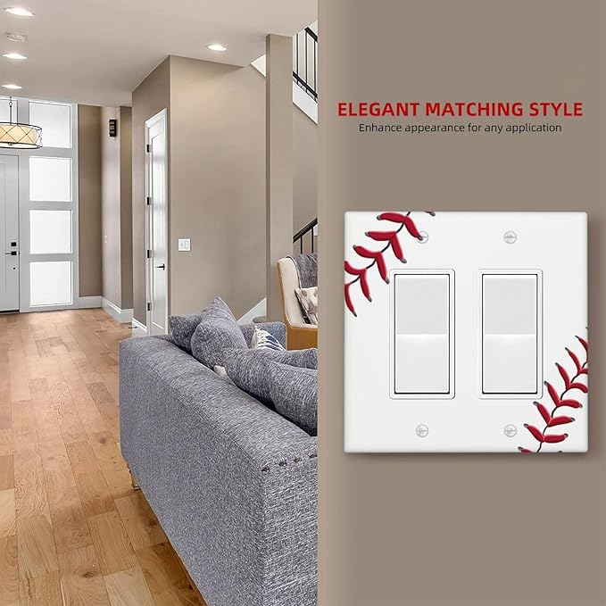 Baseball Double Gang Rocker Decorative Light Switch Cover, 2-Gang Wall Plate Outlet Cover