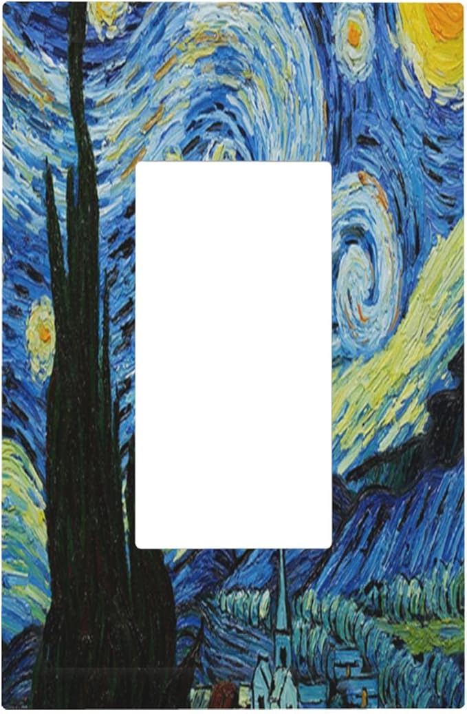 Van Gogh The Starry Night Single Rocker Switch Cover - 1-Gang Standard US Size Post-Impressionist Masterpiece Light Switch Covers, Swirling Night Sky for Living Room Decor