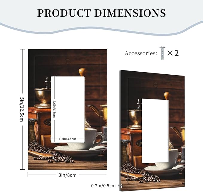 Decorative Light Switch Cover Plate with Vintage Coffee Retro Grinder Artwork Design 1 Gang Rocker Outlet Covers Single Decora Gfci Device Wall Plate for Rustic Kitchen Decor