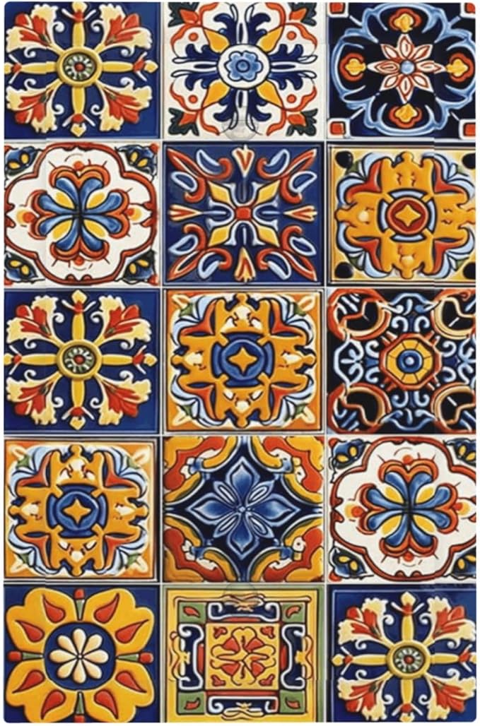 Mexican Talavera Tiles Flower Vintage Light Switch Cover Plate 1 Gang No Device Blank Electrical Wall Plates Faceplate Decorative Switch Plate Covers for Kitchen Bathroom Decor