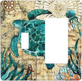 2-Gang 1-Toggle 1-Decora/GFCI Device Combination Funny Classic Sea Blue Turtle Beach Nautical Ocean Themed Teal World Map Tortoise Coastal Wall Plate Combo Toggle Decorator Outlet Light Switch Cover