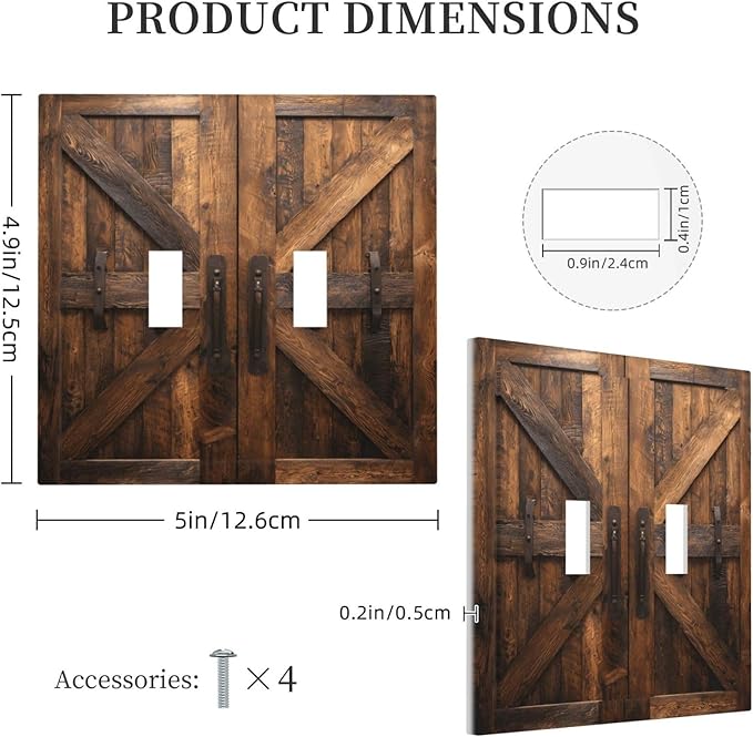 Decorative Light Switch Cover Plate Retro Brown Wood Barndoor 2 Gang Outlet Covers Double Toggle Wall Plates for Electrical Outlets Switch Plate Covers Faceplate for Farmhouse Decor