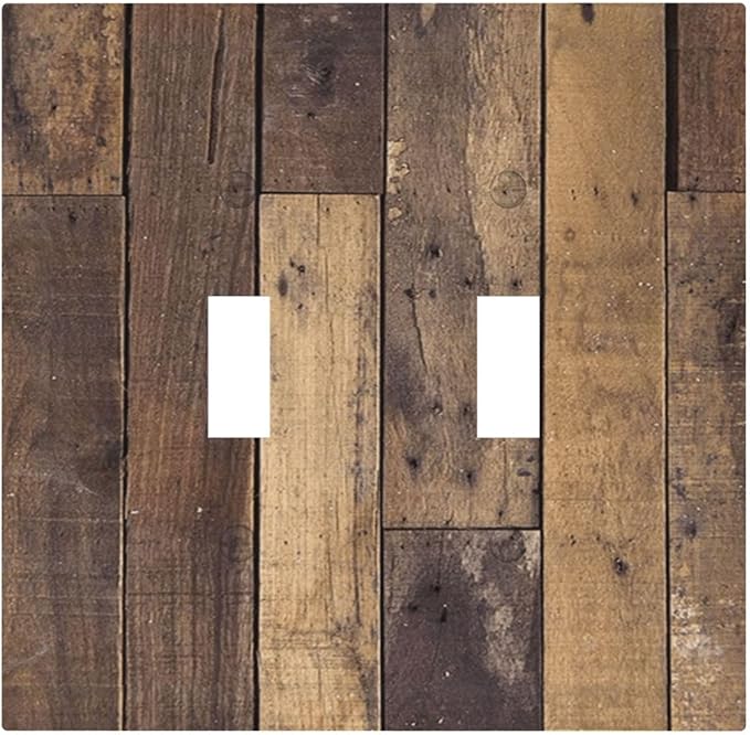 Cool Brown Wood Style Vintage Rustic Print Decorative Switch Plates 2 Gang Double Toggle Outlet Light Switch Cover Wall Plate Electrical Faceplate for Farmhouse Home Decor