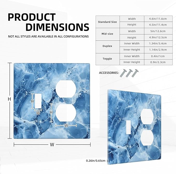 Outlet Covers Blue Marble Abstract Luxury Modern 2 Gang Decorative Switch Plates 1 Toggle Duplex Combo Light Switch Cover GFCI Electrical Wall Plates for Bathroom Bedroom Decor