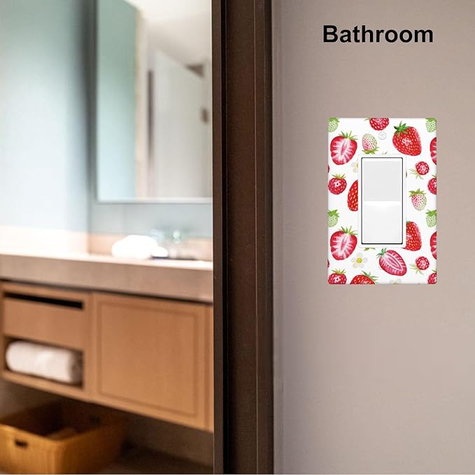 Watercolor Strawberries 1-Gang Rocker Wall Plate, Red Strawberry Switch Plate for Kitchen, Dining Room, Living Room & Sunroom