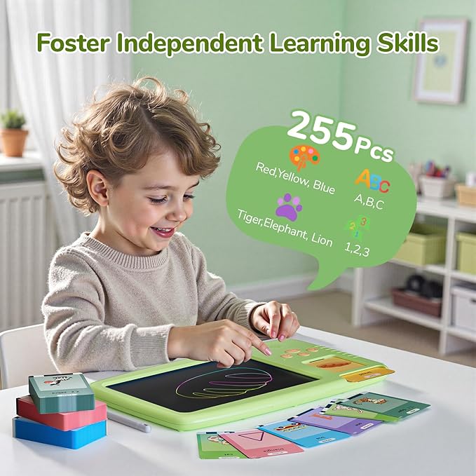 Talking Flash Cards for Toddlers: 2-in-1 LCD Writing Tablet with 510 Sight Words, Montessori Language Learning, Autism & Speech Therapy Toys for Children Ages 1-6, Green