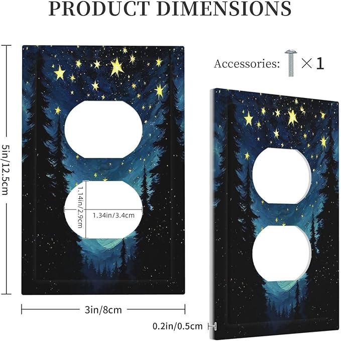 Outlet Covers Blue Starry Sky Forest Painted Star Pine Tree Oil Painting 1 Gang Duplex Electrical Receptacle Faceplate Light Switch Cover Wall Plate Decorative Switch Plates for Bedroom