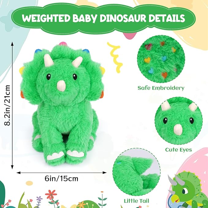 Weighted Dinosaur Plush, Weighted Dinosaur Stuffed Animal Soft Stuffed Dino Plushies Triceratops Toy Doll Cute Plushies Gift for Kids Adults 10 Inch, 0.8 Lbs